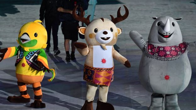 ANTARA/WIDODO S JUSUF Tiga maskot Asian Games 2018.